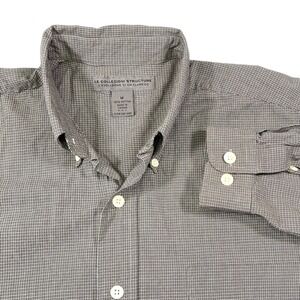 Le Collezioni Structure Medium Grey Check Button Down Shirt Cotton Dark Academia